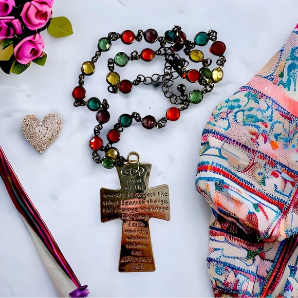 Serenity Prayer Silver Alloy Cross Necklace - Picture 1 of 6
